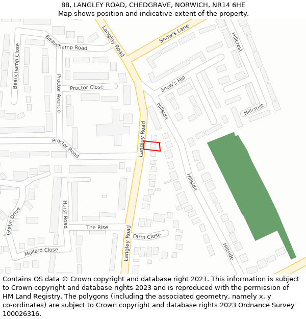 88, LANGLEY ROAD, CHEDGRAVE, NORWICH, NR14 6HE: Location map and indicative extent of plot