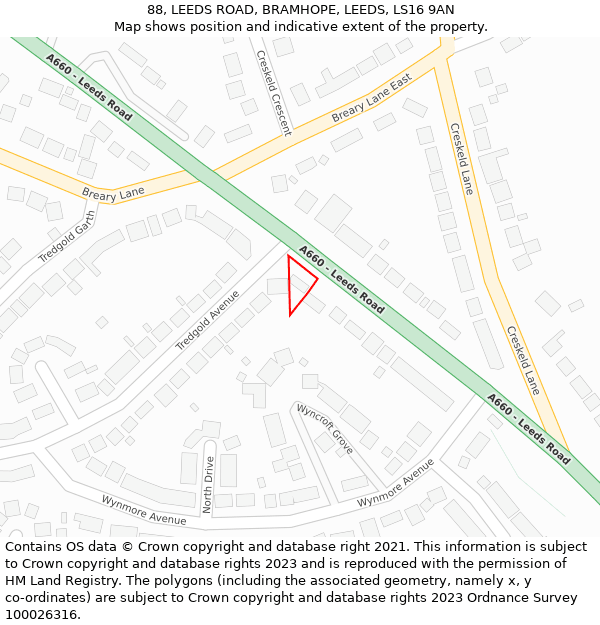 88, LEEDS ROAD, BRAMHOPE, LEEDS, LS16 9AN: Location map and indicative extent of plot
