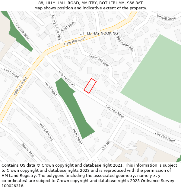 88, LILLY HALL ROAD, MALTBY, ROTHERHAM, S66 8AT: Location map and indicative extent of plot