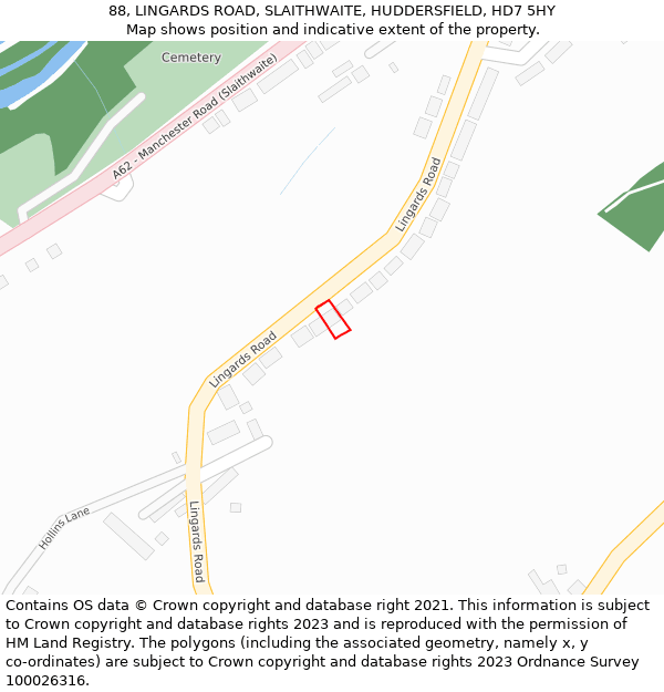 88, LINGARDS ROAD, SLAITHWAITE, HUDDERSFIELD, HD7 5HY: Location map and indicative extent of plot