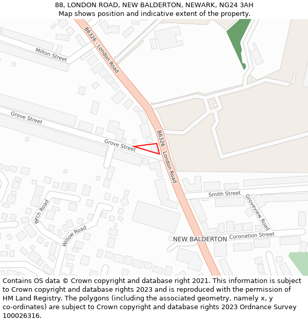 88, LONDON ROAD, NEW BALDERTON, NEWARK, NG24 3AH: Location map and indicative extent of plot