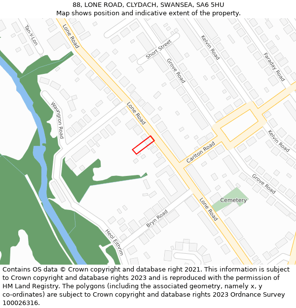 88, LONE ROAD, CLYDACH, SWANSEA, SA6 5HU: Location map and indicative extent of plot