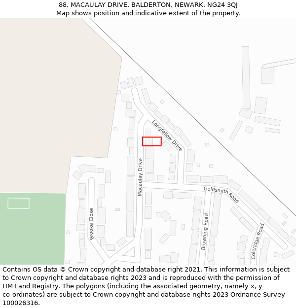 88, MACAULAY DRIVE, BALDERTON, NEWARK, NG24 3QJ: Location map and indicative extent of plot