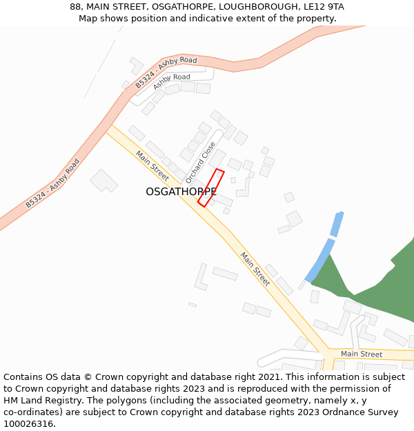 88, MAIN STREET, OSGATHORPE, LOUGHBOROUGH, LE12 9TA: Location map and indicative extent of plot