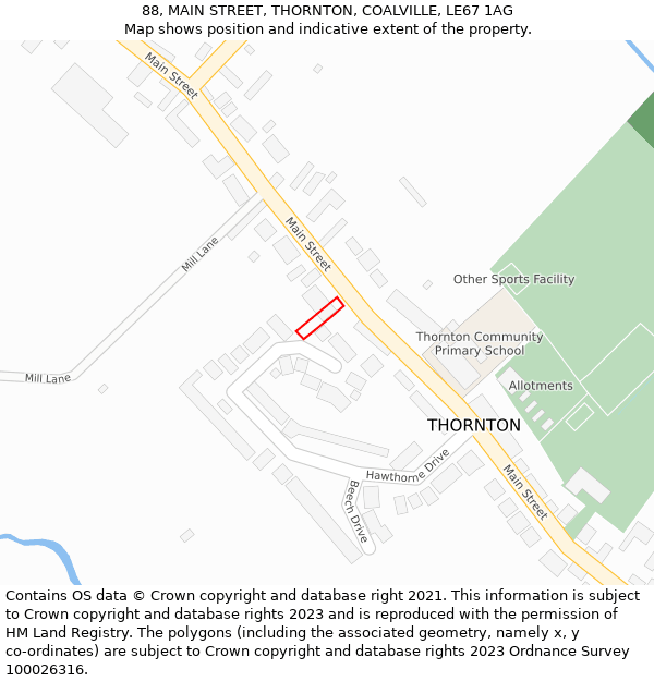 88, MAIN STREET, THORNTON, COALVILLE, LE67 1AG: Location map and indicative extent of plot