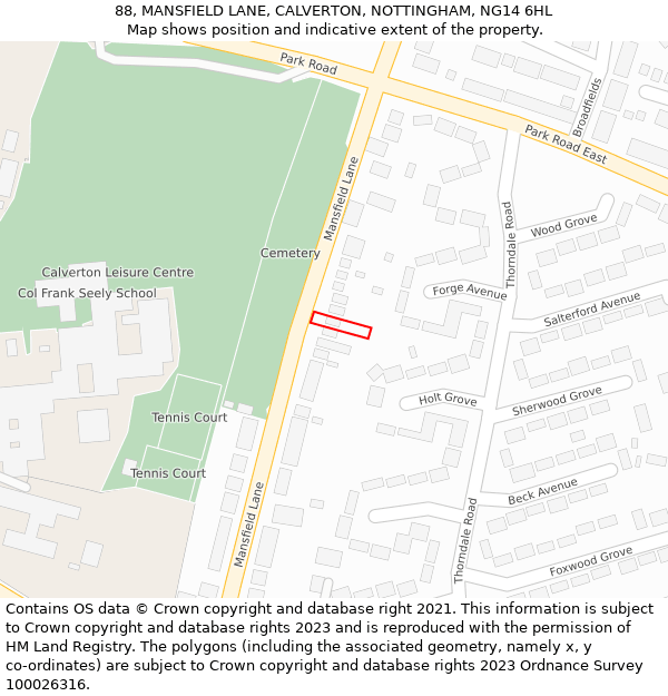 88, MANSFIELD LANE, CALVERTON, NOTTINGHAM, NG14 6HL: Location map and indicative extent of plot
