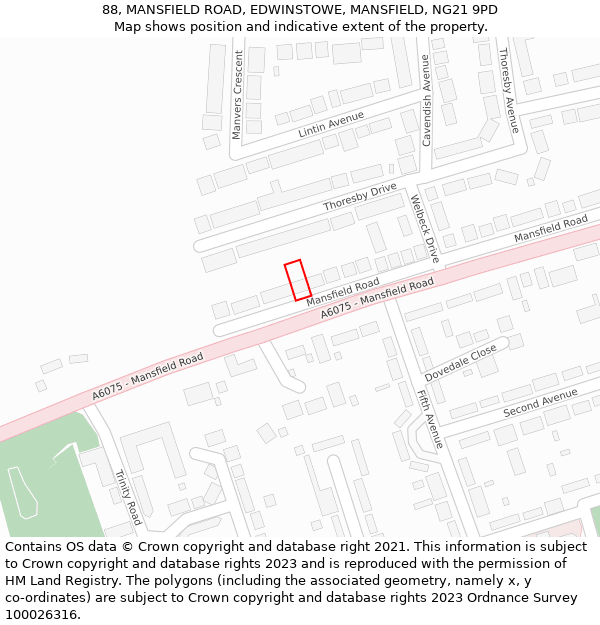 88, MANSFIELD ROAD, EDWINSTOWE, MANSFIELD, NG21 9PD: Location map and indicative extent of plot