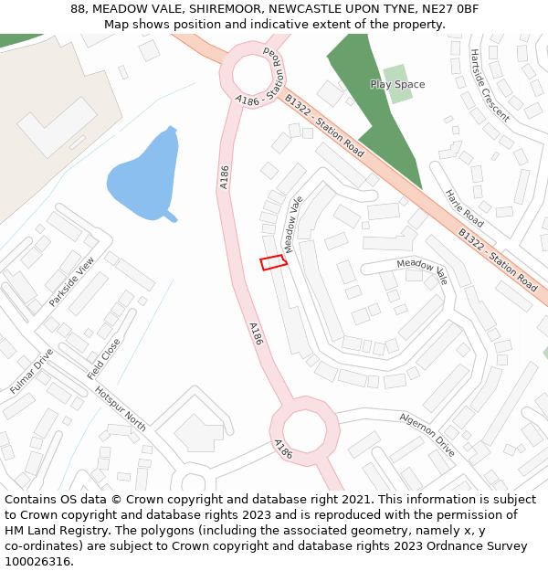 88, MEADOW VALE, SHIREMOOR, NEWCASTLE UPON TYNE, NE27 0BF: Location map and indicative extent of plot