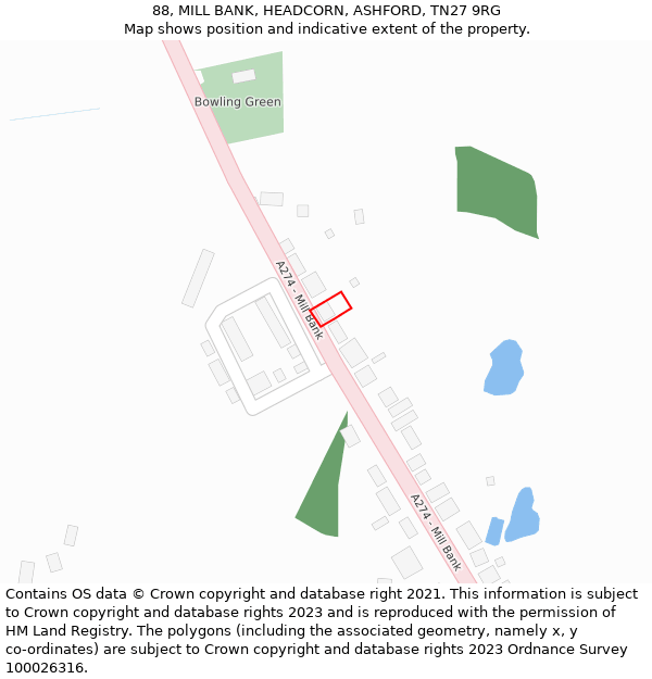 88, MILL BANK, HEADCORN, ASHFORD, TN27 9RG: Location map and indicative extent of plot