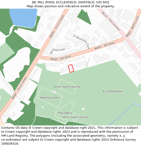 88, MILL ROAD, ECCLESFIELD, SHEFFIELD, S35 9XQ: Location map and indicative extent of plot