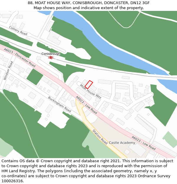 88, MOAT HOUSE WAY, CONISBROUGH, DONCASTER, DN12 3GF: Location map and indicative extent of plot