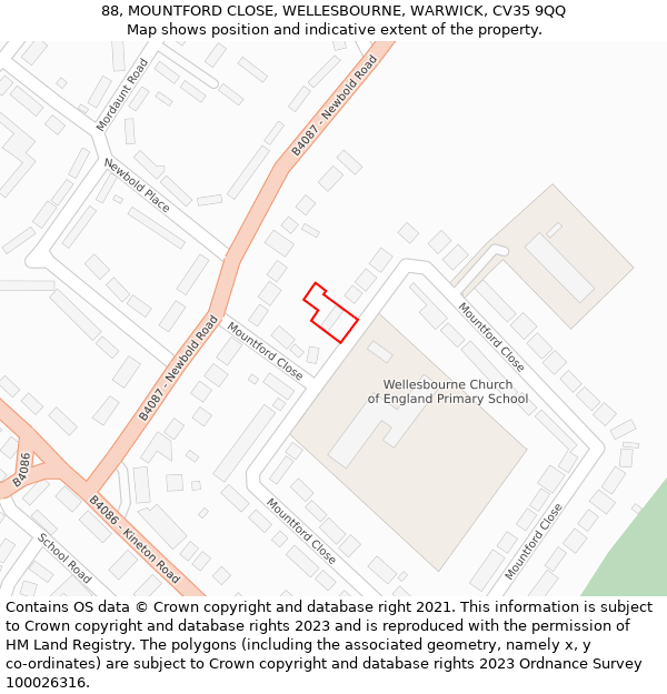 88, MOUNTFORD CLOSE, WELLESBOURNE, WARWICK, CV35 9QQ: Location map and indicative extent of plot