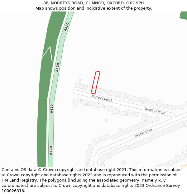 88, NORREYS ROAD, CUMNOR, OXFORD, OX2 9PU: Location map and indicative extent of plot