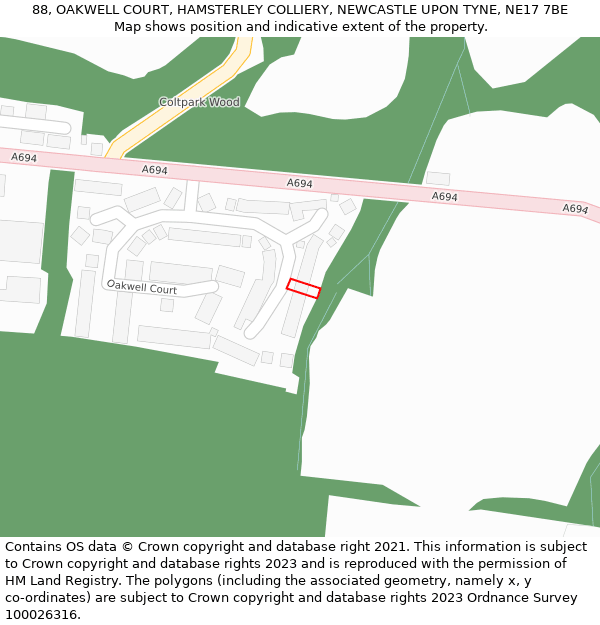 88, OAKWELL COURT, HAMSTERLEY COLLIERY, NEWCASTLE UPON TYNE, NE17 7BE: Location map and indicative extent of plot