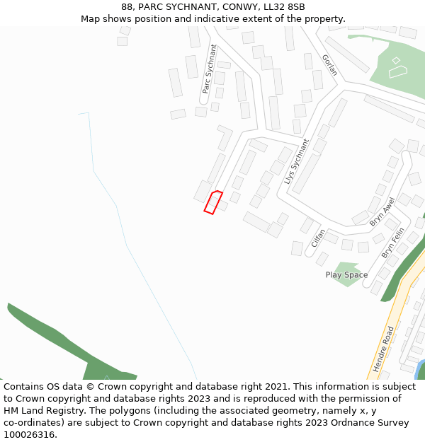 88, PARC SYCHNANT, CONWY, LL32 8SB: Location map and indicative extent of plot