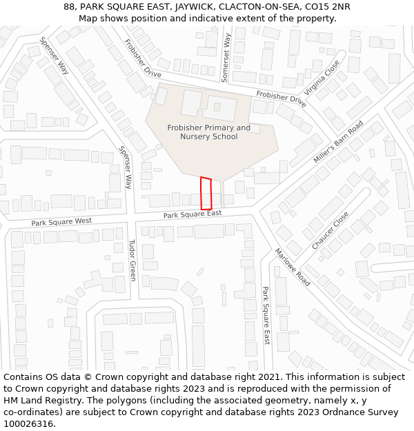 88, PARK SQUARE EAST, JAYWICK, CLACTON-ON-SEA, CO15 2NR: Location map and indicative extent of plot