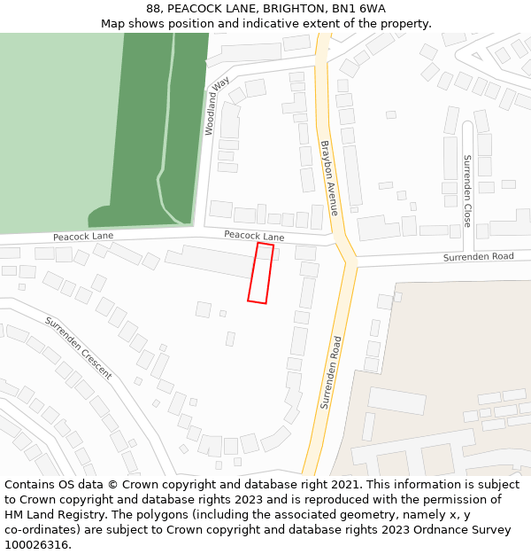 88, PEACOCK LANE, BRIGHTON, BN1 6WA: Location map and indicative extent of plot