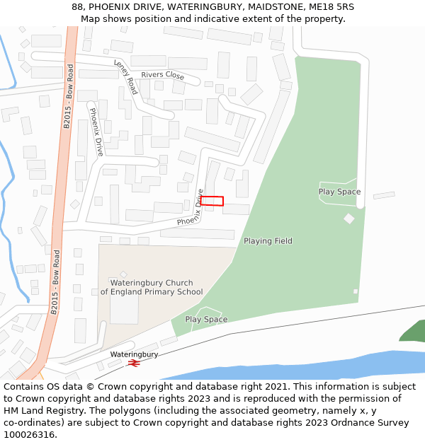 88, PHOENIX DRIVE, WATERINGBURY, MAIDSTONE, ME18 5RS: Location map and indicative extent of plot