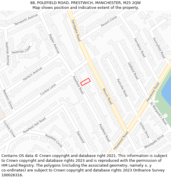 88, POLEFIELD ROAD, PRESTWICH, MANCHESTER, M25 2QW: Location map and indicative extent of plot