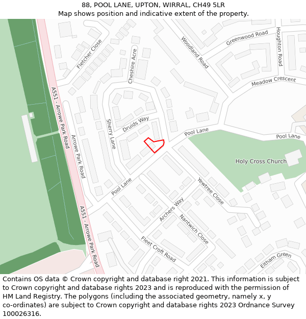 88, POOL LANE, UPTON, WIRRAL, CH49 5LR: Location map and indicative extent of plot