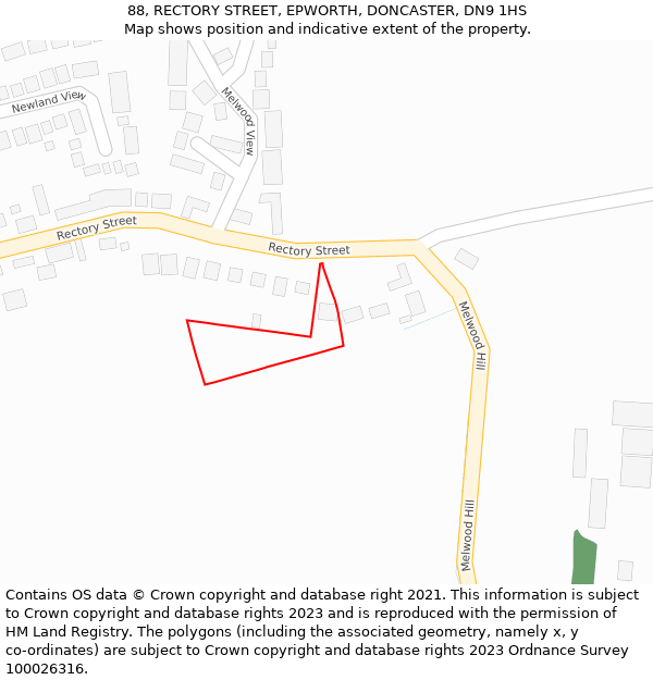 88, RECTORY STREET, EPWORTH, DONCASTER, DN9 1HS: Location map and indicative extent of plot