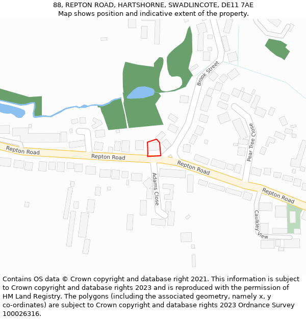 88, REPTON ROAD, HARTSHORNE, SWADLINCOTE, DE11 7AE: Location map and indicative extent of plot