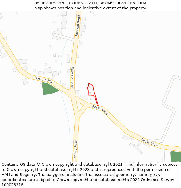 88, ROCKY LANE, BOURNHEATH, BROMSGROVE, B61 9HX: Location map and indicative extent of plot