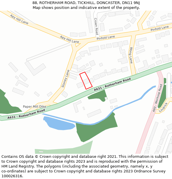 88, ROTHERHAM ROAD, TICKHILL, DONCASTER, DN11 9NJ: Location map and indicative extent of plot