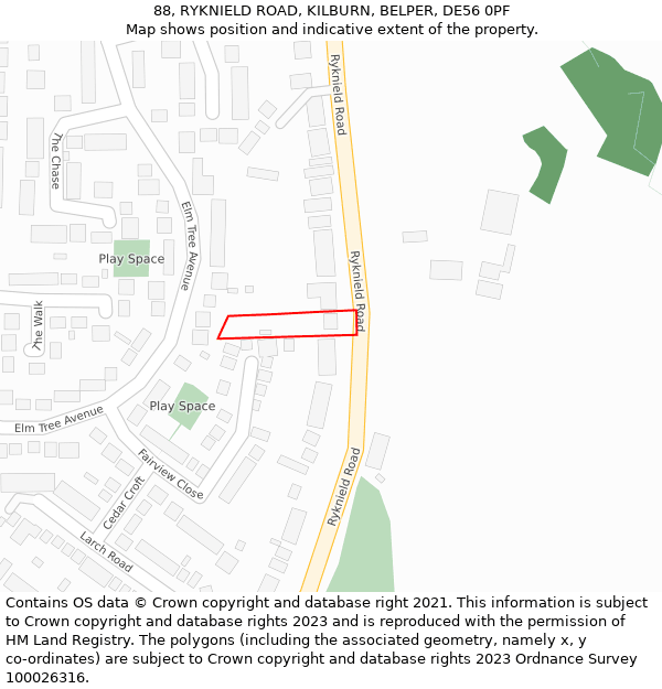 88, RYKNIELD ROAD, KILBURN, BELPER, DE56 0PF: Location map and indicative extent of plot