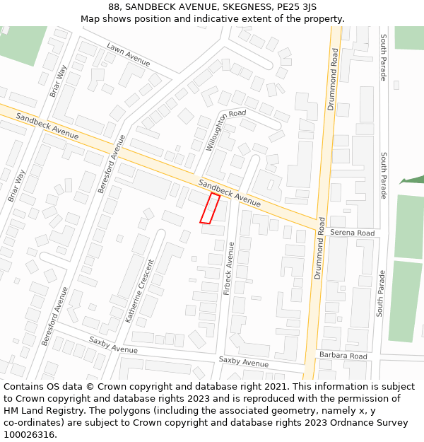 88, SANDBECK AVENUE, SKEGNESS, PE25 3JS: Location map and indicative extent of plot