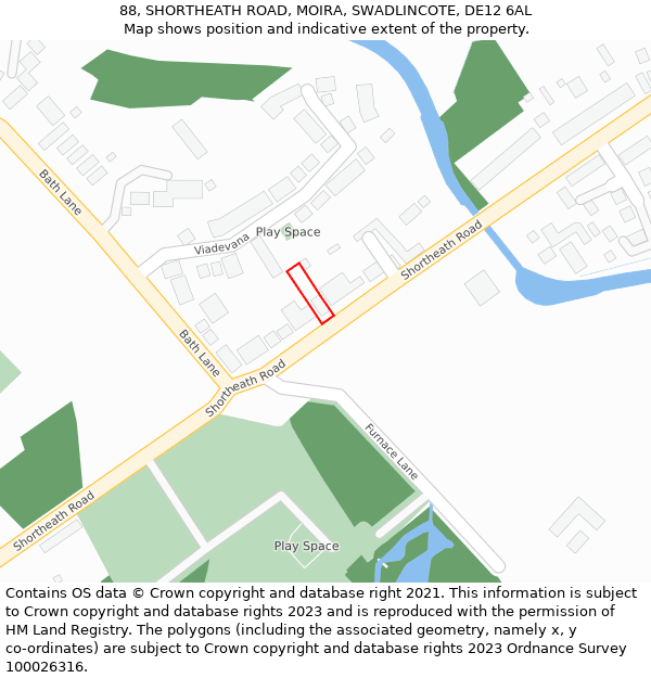 88, SHORTHEATH ROAD, MOIRA, SWADLINCOTE, DE12 6AL: Location map and indicative extent of plot