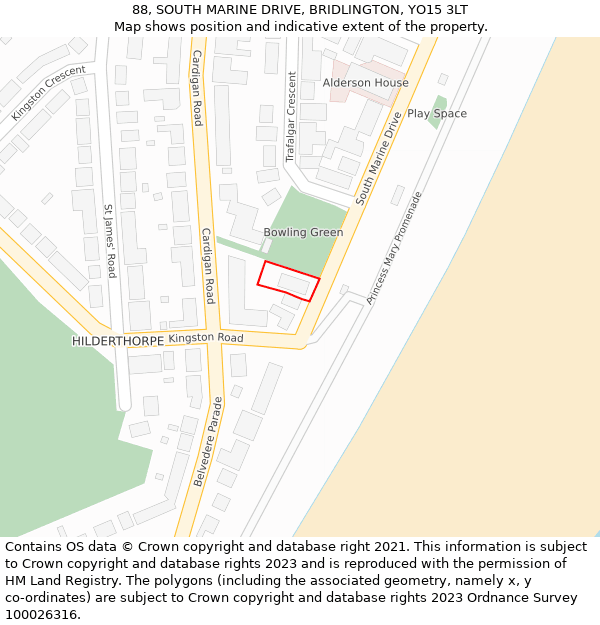 88, SOUTH MARINE DRIVE, BRIDLINGTON, YO15 3LT: Location map and indicative extent of plot