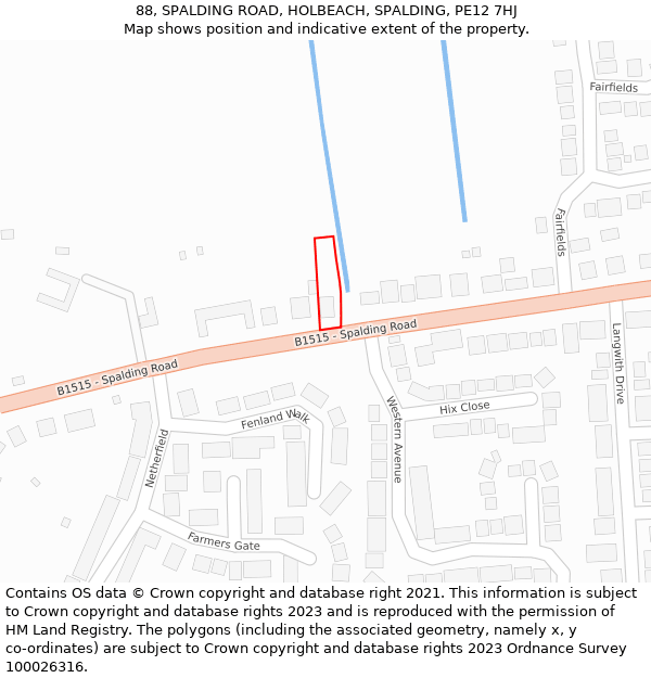 88, SPALDING ROAD, HOLBEACH, SPALDING, PE12 7HJ: Location map and indicative extent of plot