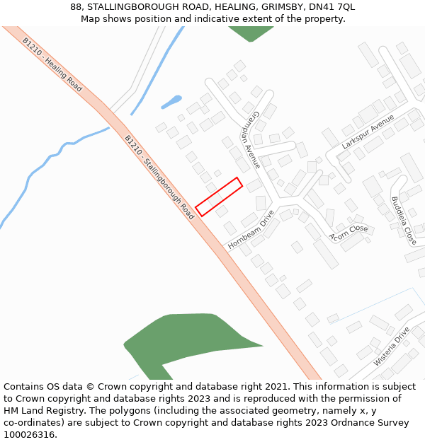 88, STALLINGBOROUGH ROAD, HEALING, GRIMSBY, DN41 7QL: Location map and indicative extent of plot