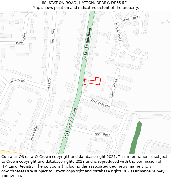 88, STATION ROAD, HATTON, DERBY, DE65 5EH: Location map and indicative extent of plot