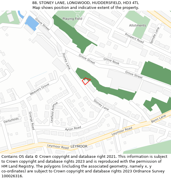 88, STONEY LANE, LONGWOOD, HUDDERSFIELD, HD3 4TL: Location map and indicative extent of plot