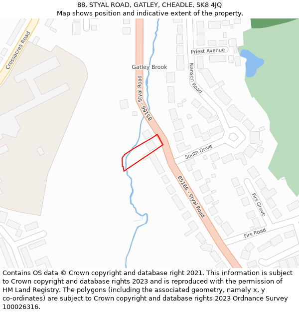 88, STYAL ROAD, GATLEY, CHEADLE, SK8 4JQ: Location map and indicative extent of plot