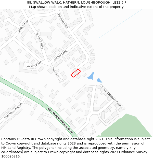 88, SWALLOW WALK, HATHERN, LOUGHBOROUGH, LE12 5JF: Location map and indicative extent of plot