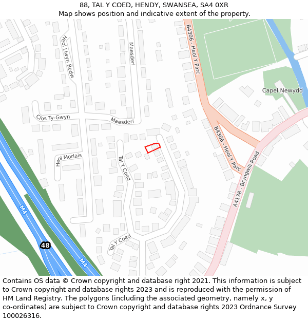 88, TAL Y COED, HENDY, SWANSEA, SA4 0XR: Location map and indicative extent of plot