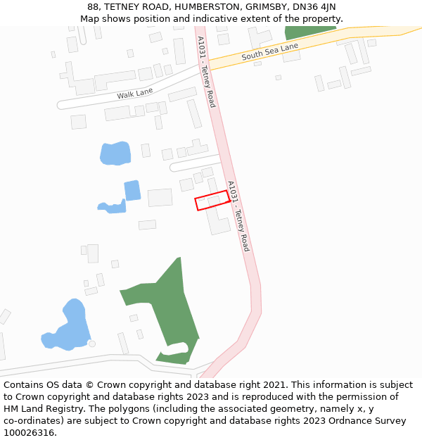 88, TETNEY ROAD, HUMBERSTON, GRIMSBY, DN36 4JN: Location map and indicative extent of plot