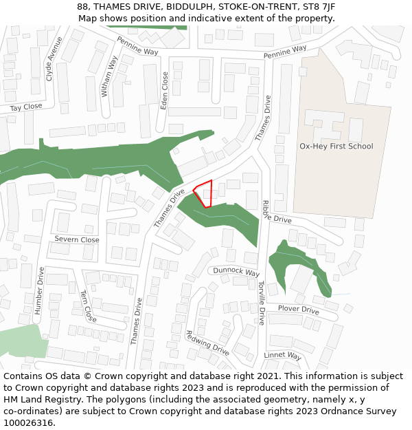 88, THAMES DRIVE, BIDDULPH, STOKE-ON-TRENT, ST8 7JF: Location map and indicative extent of plot