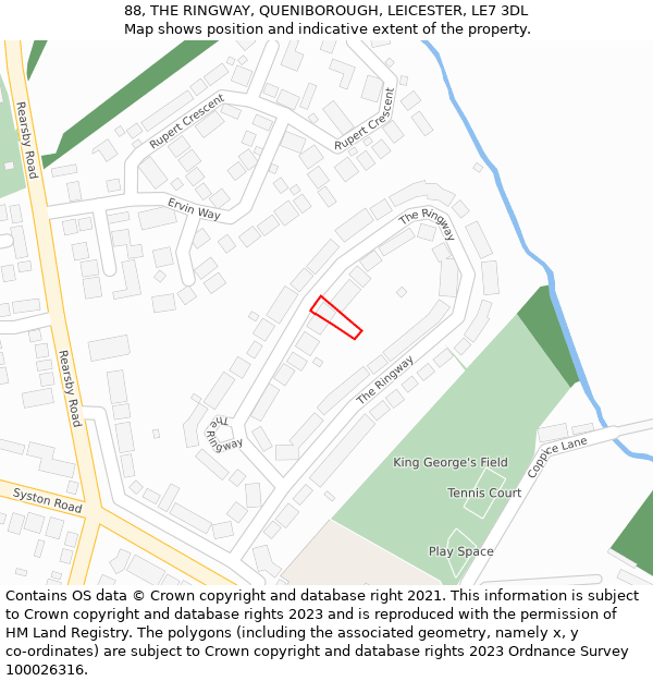 88, THE RINGWAY, QUENIBOROUGH, LEICESTER, LE7 3DL: Location map and indicative extent of plot