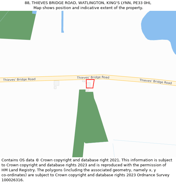 88, THIEVES BRIDGE ROAD, WATLINGTON, KING'S LYNN, PE33 0HL: Location map and indicative extent of plot