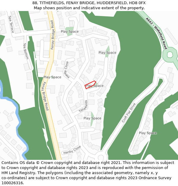 88, TITHEFIELDS, FENAY BRIDGE, HUDDERSFIELD, HD8 0FX: Location map and indicative extent of plot