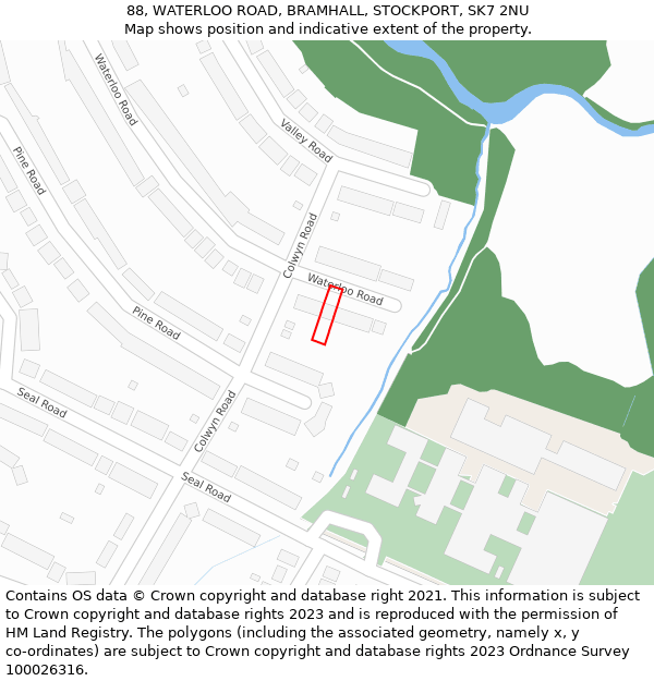 88, WATERLOO ROAD, BRAMHALL, STOCKPORT, SK7 2NU: Location map and indicative extent of plot