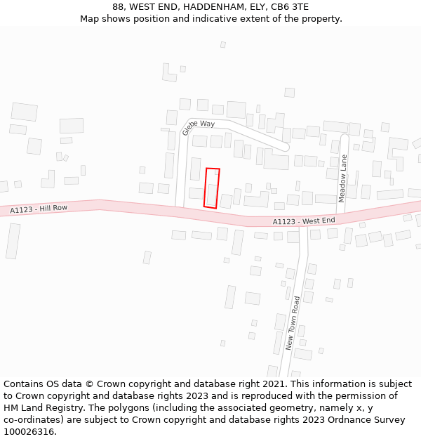 88, WEST END, HADDENHAM, ELY, CB6 3TE: Location map and indicative extent of plot