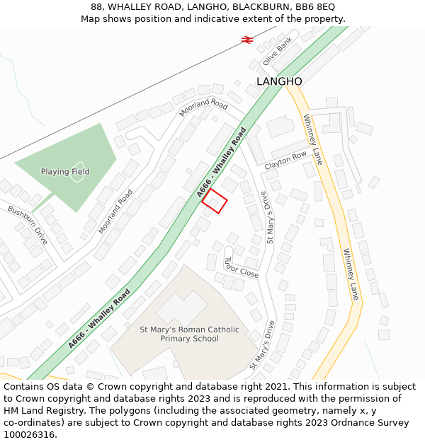 88, WHALLEY ROAD, LANGHO, BLACKBURN, BB6 8EQ: Location map and indicative extent of plot