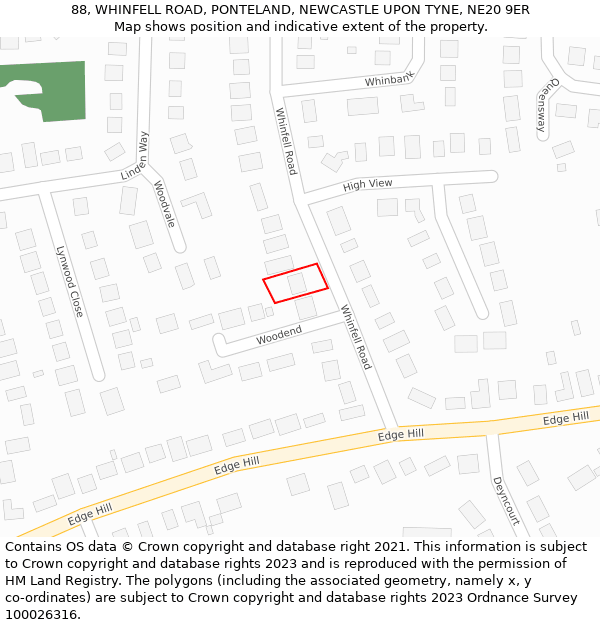 88, WHINFELL ROAD, PONTELAND, NEWCASTLE UPON TYNE, NE20 9ER: Location map and indicative extent of plot