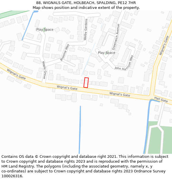 88, WIGNALS GATE, HOLBEACH, SPALDING, PE12 7HR: Location map and indicative extent of plot