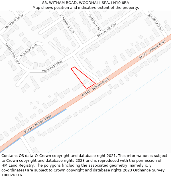 88, WITHAM ROAD, WOODHALL SPA, LN10 6RA: Location map and indicative extent of plot